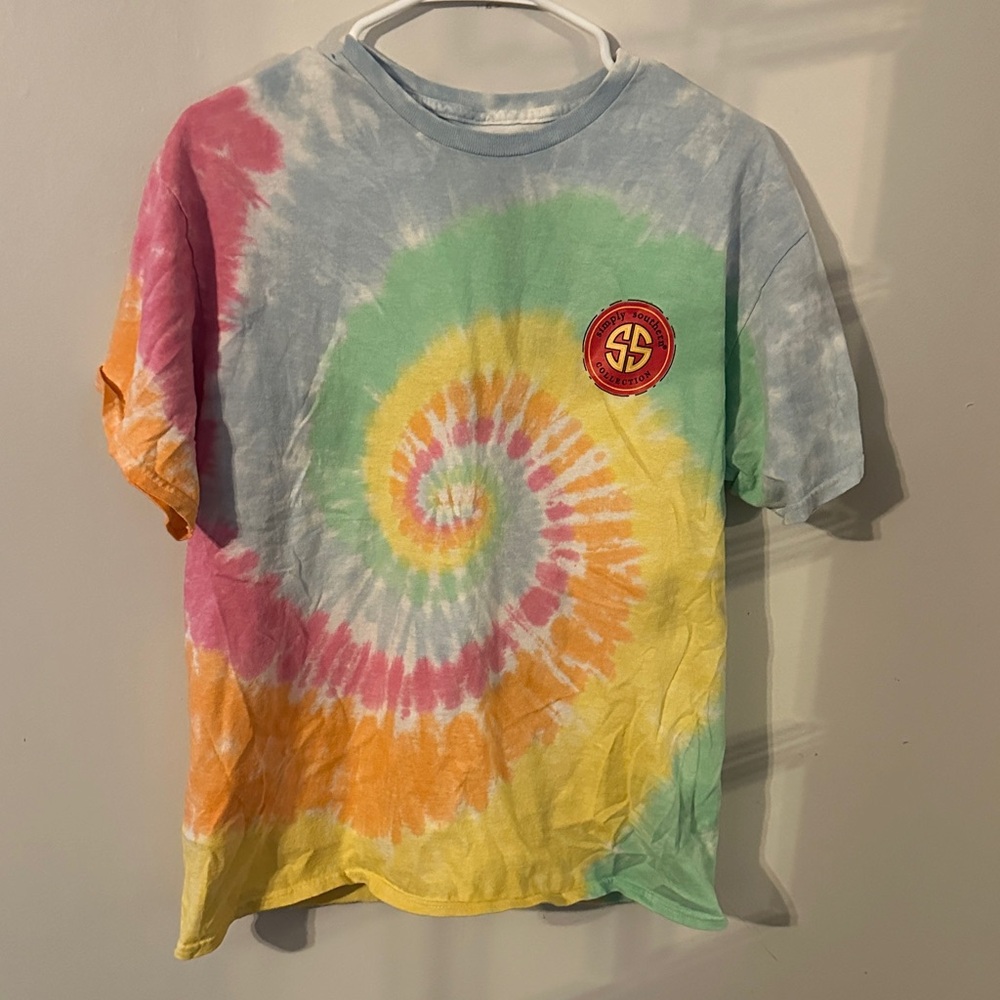 Simply Southern Pastel Spiral Tie-Dye Tee in Blue, Pink, Yellow, Green, Orange